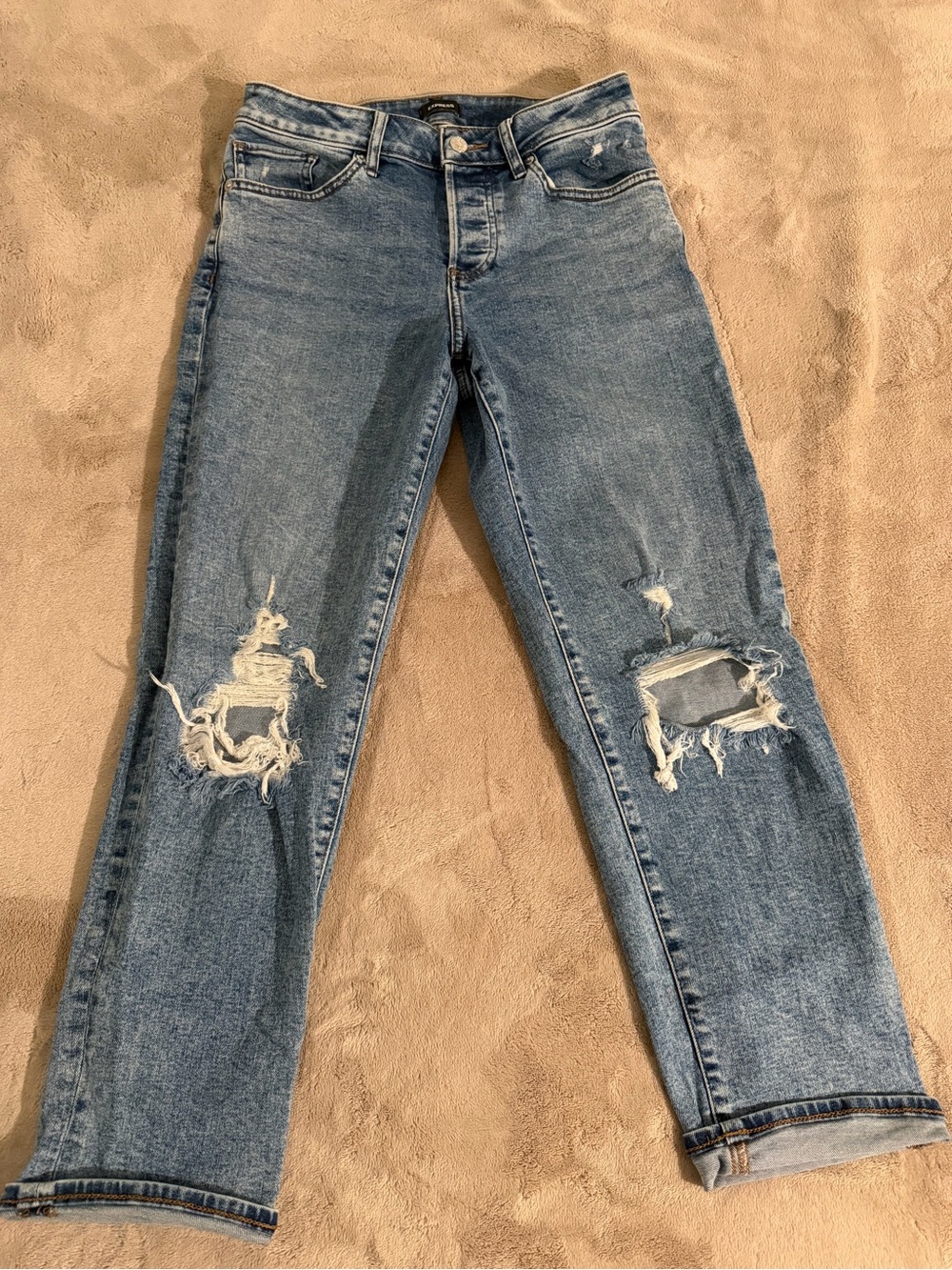 Express Women's Distressed Light Blue Boyfriend Jeans